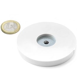 ZTNGW-66 magnet system Ø 66 mm white rubberised with counterbore hole, holds approx. 25 kg,