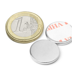 S-18-02-FOAM, Disc magnet self-adhesive Ø 18 mm, height 2 mm, neodymium, N35, nickel-plated