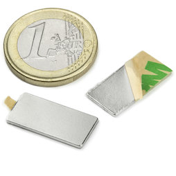 Q-20-10-01-STIC, Block magnet self-adhesive 20 x 10 x 1 mm, neodymium, N35, nickel-plated