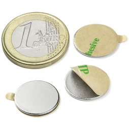 S-15-01-STIC, Disc magnet self-adhesive Ø 15 mm, height 1 mm, neodymium, N35, nickel-plated