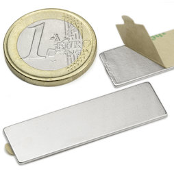 Q-40-12-01-STIC, Block magnet self-adhesive 40 x 12 x 1 mm, neodymium, N35, nickel-plated