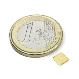 Q-CDM48-G, Block magnet 5 x 5 x 1 mm, neodymium, N48, gold-plated