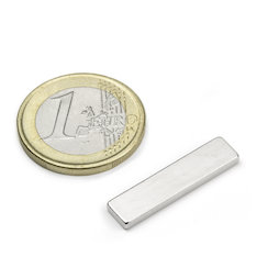 Q-25-06-02-SN, Block magnet 25 x 6 x 2 mm, neodymium, 45SH, nickel-plated