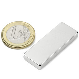 Q-40-15-05-N, Block magnet 40 x 15 x 5 mm, neodymium, N40, nickel-plated