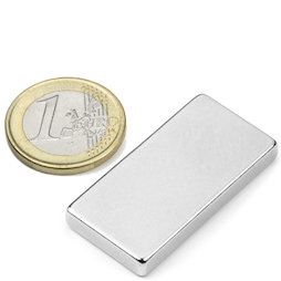Q-40-20-05-N, Block magnet 40 x 20 x 5 mm, neodymium, N42, nickel-plated
